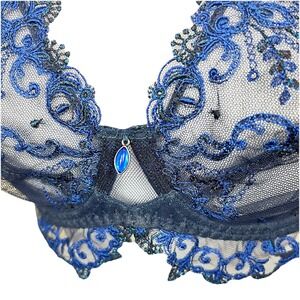 Lise Charmel Nuit Folie Underwire Bra 34D Blue Dark Romantic Lace Boudoir Glam